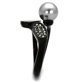 TK2493 - IP Black(Ion Plating) Stainless Steel Ring with Synthetic Pearl in Gray - Alamode