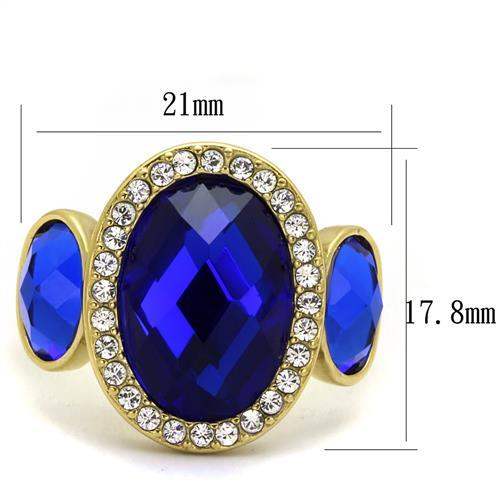 TK2495 - IP Gold(Ion Plating) Stainless Steel Ring with Synthetic Synthetic Glass in Sapphire - Alamode - Flyclothing LLC
