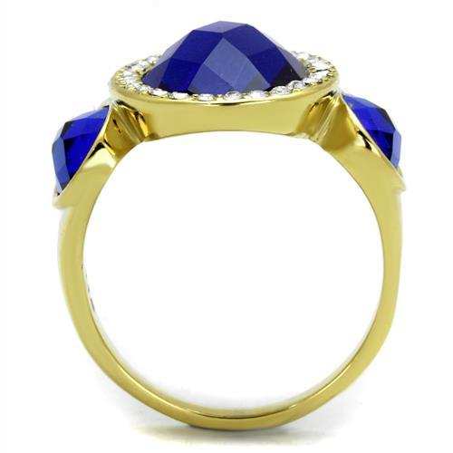 TK2495 - IP Gold(Ion Plating) Stainless Steel Ring with Synthetic Synthetic Glass in Sapphire - Alamode - Flyclothing LLC