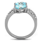 TK2501 - High polished (no plating) Stainless Steel Ring with AAA Grade CZ  in Sea Blue - Alamode