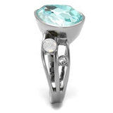 TK2502 - High polished (no plating) Stainless Steel Ring with Top Grade Crystal  in Sea Blue