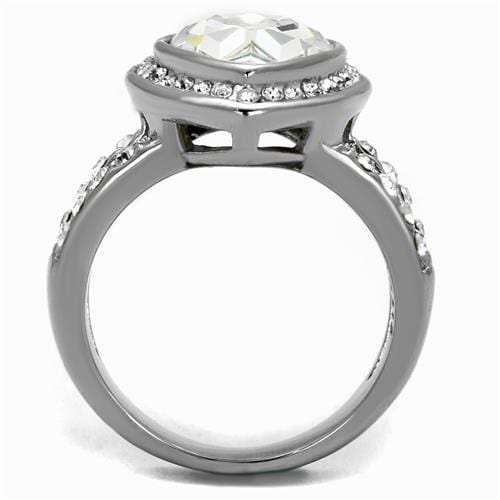 TK2504 - High polished (no plating) Stainless Steel Ring with Top Grade Crystal in Clear - Alamode - Flyclothing LLC