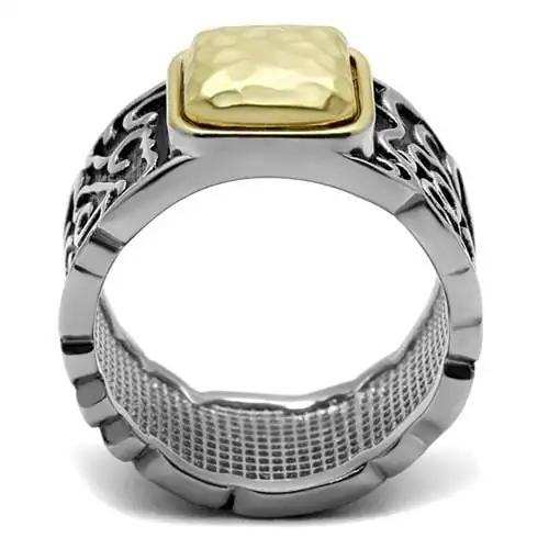 TK2509 - Two-Tone IP Gold (Ion Plating) Stainless Steel Ring with Epoxy in Jet - Alamode - Flyclothing LLC