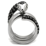 TK2511 - Two-Tone IP Black (Ion Plating) Stainless Steel Ring with Top Grade Crystal  in Black Diamond - Alamode