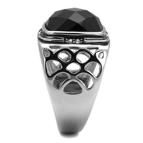 TK2514 - High polished (no plating) Stainless Steel Ring with Synthetic Onyx in Jet - Alamode - Flyclothing LLC