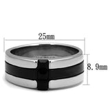 TK2516 - High polished (no plating) Stainless Steel Ring with Top Grade Crystal  in Jet