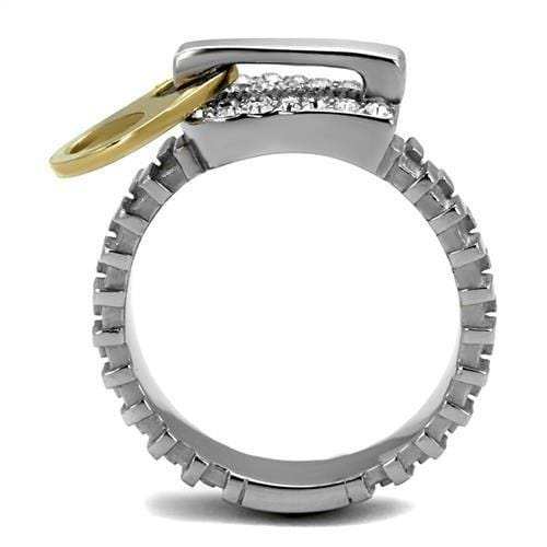TK2520 - Two-Tone IP Gold (Ion Plating) Stainless Steel Ring with Top Grade Crystal in Clear - Alamode - Flyclothing LLC