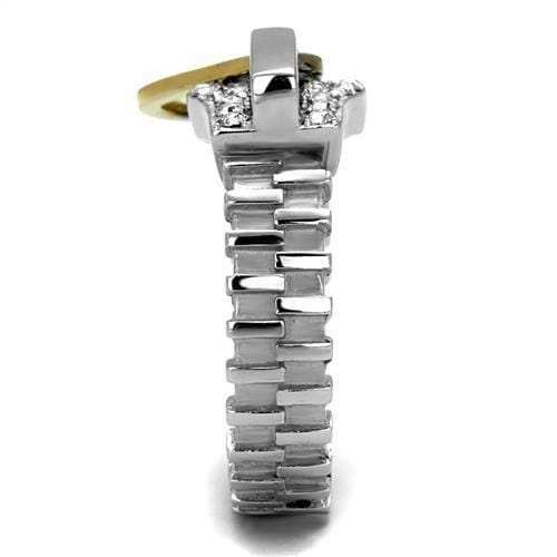 TK2520 - Two-Tone IP Gold (Ion Plating) Stainless Steel Ring with Top Grade Crystal in Clear - Alamode - Flyclothing LLC