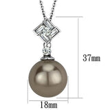 TK2526 - High polished (no plating) Stainless Steel Chain Pendant with Synthetic Glass Bead in Gray - Alamode