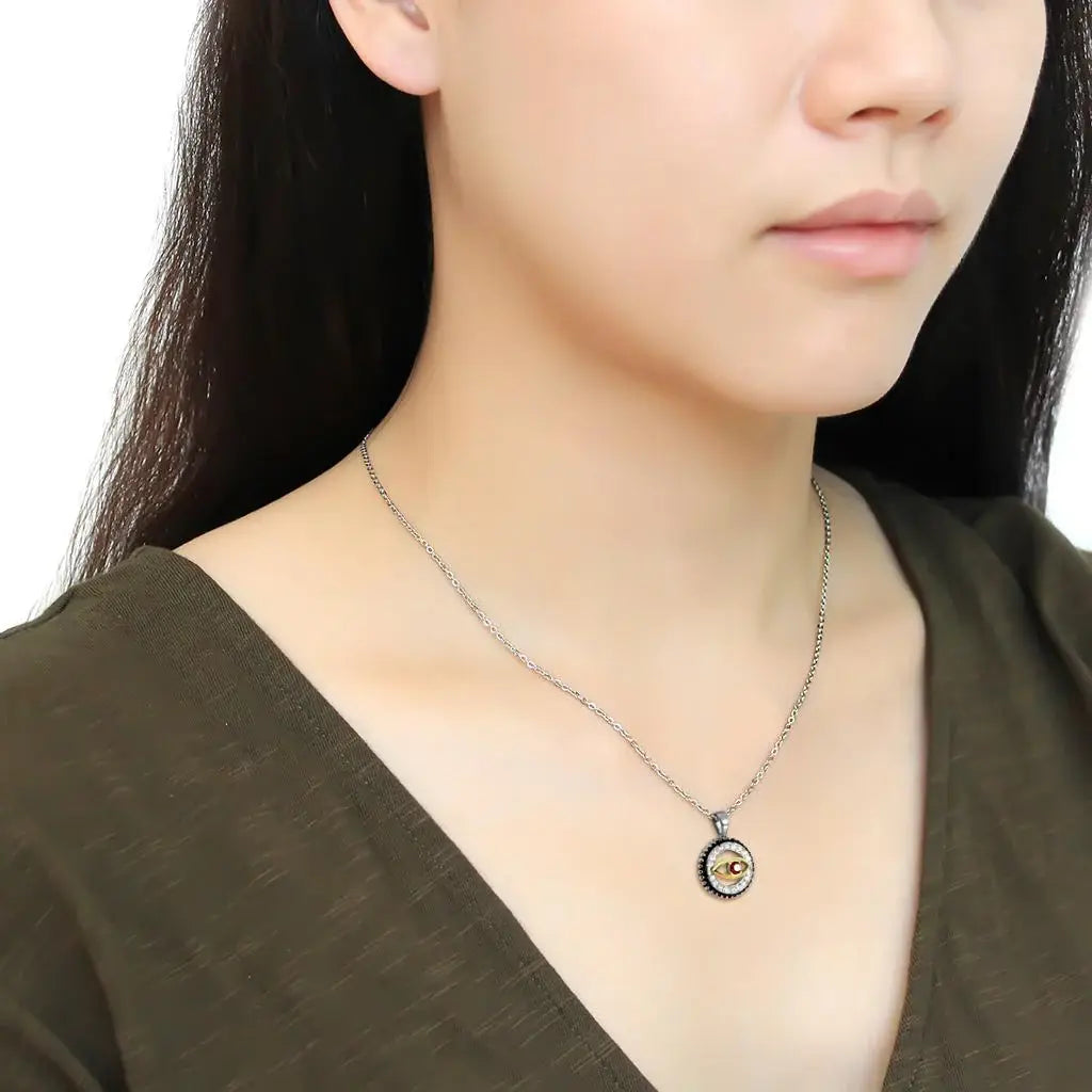 TK2527 - Two-Tone IP Gold (Ion Plating) Stainless Steel Chain Pendant with Top Grade Crystal in Garnet - Alamode - Flyclothing LLC