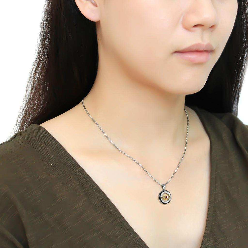 TK2527 - Two-Tone IP Gold (Ion Plating) Stainless Steel Chain Pendant with Top Grade Crystal in Garnet - Alamode - Flyclothing LLC