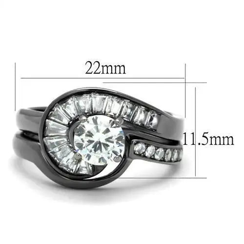 TK2546 - IP Light Black (IP Gun) Stainless Steel Ring with AAA Grade CZ in Clear - Alamode - Flyclothing LLC