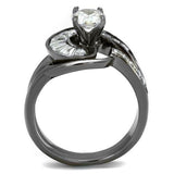 TK2546 - IP Light Black  (IP Gun) Stainless Steel Ring with AAA Grade CZ  in Clear - Alamode
