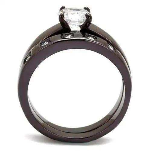 TK2547 - IP Dark Brown (IP coffee) Stainless Steel Ring with AAA Grade CZ in Clear - Alamode - Flyclothing LLC