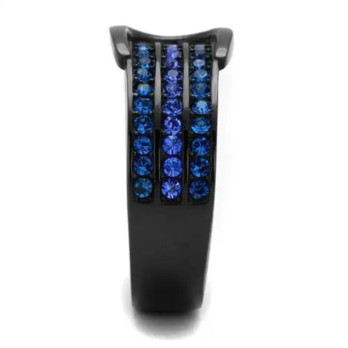 TK2549 - IP Black(Ion Plating) Stainless Steel Ring with Top Grade Crystal in Multi Color - Alamode - Flyclothing LLC