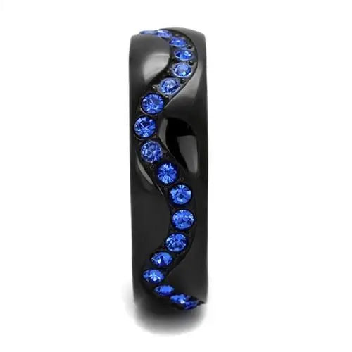 TK2550 - IP Black(Ion Plating) Stainless Steel Ring with Top Grade Crystal in Sapphire - Alamode - Flyclothing LLC