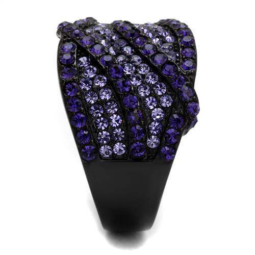 TK2551 - IP Black(Ion Plating) Stainless Steel Ring with Top Grade Crystal in Multi Color - Alamode - Flyclothing LLC