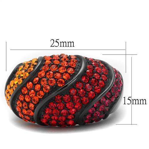 TK2553 - IP Black(Ion Plating) Stainless Steel Ring with Top Grade Crystal in Multi Color - Alamode - Flyclothing LLC