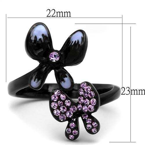 TK2554 - IP Black(Ion Plating) Stainless Steel Ring with Top Grade Crystal in Light Amethyst - Alamode - Flyclothing LLC
