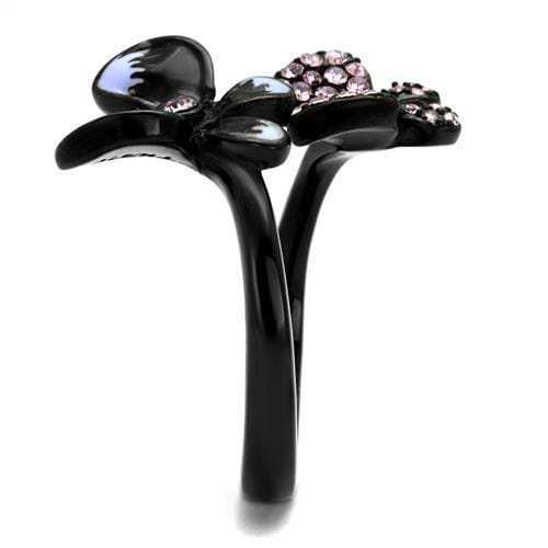 TK2554 - IP Black(Ion Plating) Stainless Steel Ring with Top Grade Crystal in Light Amethyst - Alamode - Flyclothing LLC