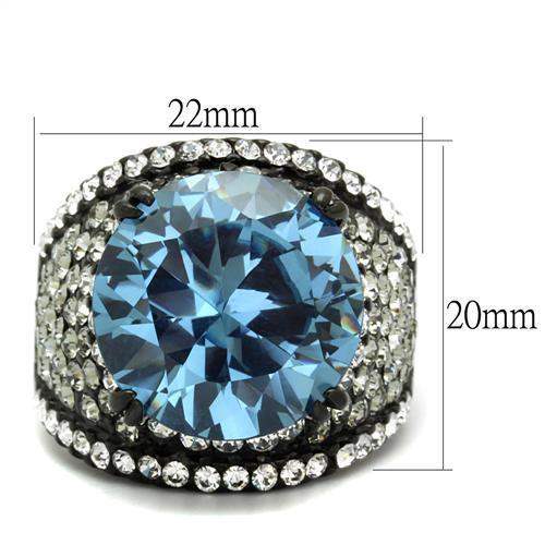TK2555 - IP Black(Ion Plating) Stainless Steel Ring with AAA Grade CZ in London Blue - Alamode - Flyclothing LLC