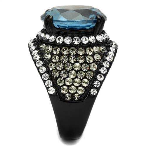 TK2555 - IP Black(Ion Plating) Stainless Steel Ring with AAA Grade CZ in London Blue - Alamode - Flyclothing LLC