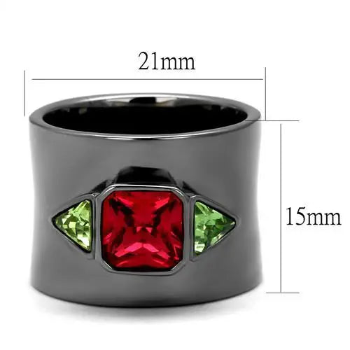 TK2556 - IP Light Black (IP Gun) Stainless Steel Ring with Synthetic Synthetic Glass in Multi Color - Alamode - Flyclothing LLC