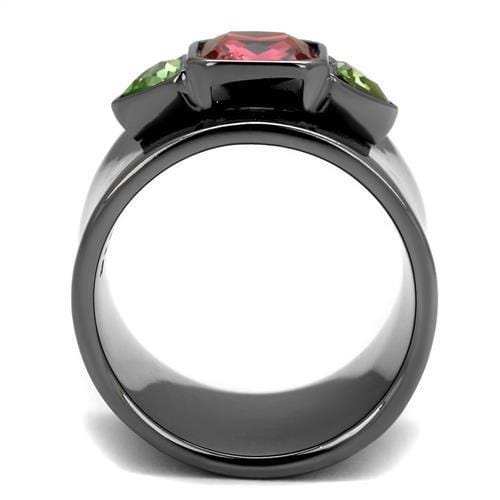 TK2556 - IP Light Black (IP Gun) Stainless Steel Ring with Synthetic Synthetic Glass in Multi Color - Alamode - Flyclothing LLC