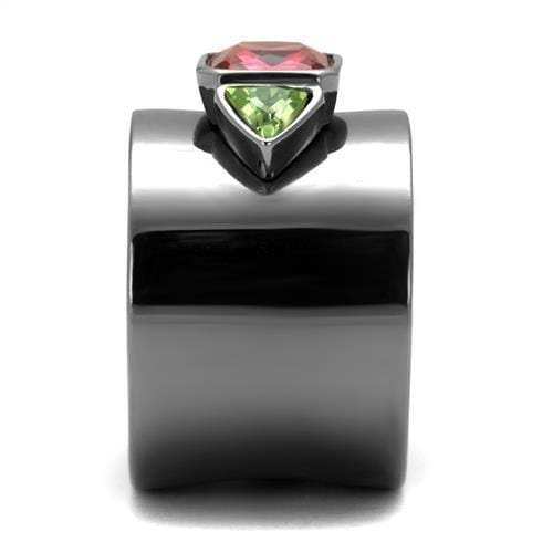 TK2556 - IP Light Black (IP Gun) Stainless Steel Ring with Synthetic Synthetic Glass in Multi Color - Alamode - Flyclothing LLC