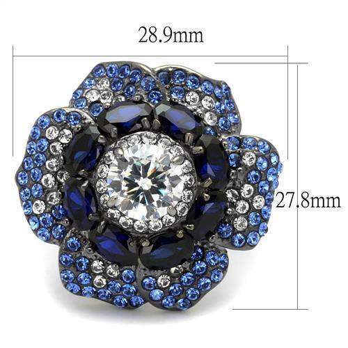 TK2559 - IP Light Black (IP Gun) Stainless Steel Ring with AAA Grade CZ in Clear - Alamode - Flyclothing LLC