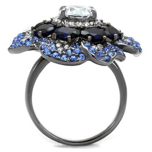 TK2559 - IP Light Black (IP Gun) Stainless Steel Ring with AAA Grade CZ in Clear - Alamode - Flyclothing LLC