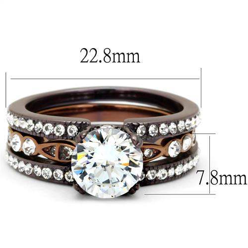 TK2560 - IP Dark Brown (IP coffee) & IP light Coffee Stainless Steel Ring with AAA Grade CZ in Clear - Alamode - Flyclothing LLC