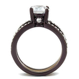 TK2560 - IP Dark Brown (IP coffee) & IP light Coffee Stainless Steel Ring with AAA Grade CZ  in Clear - Alamode