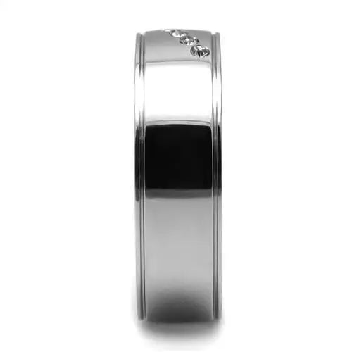 TK2564 - High polished (no plating) Stainless Steel Ring with Top Grade Crystal in Clear - Alamode - Flyclothing LLC