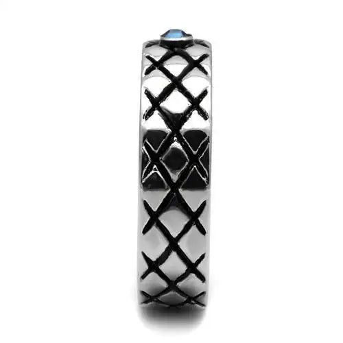 TK2565 - High polished (no plating) Stainless Steel Ring with Top Grade Crystal in Sea Blue - Alamode - Flyclothing LLC