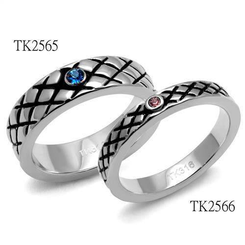 TK2566 - High polished (no plating) Stainless Steel Ring with Top Grade Crystal in Rose - Alamode - Flyclothing LLC