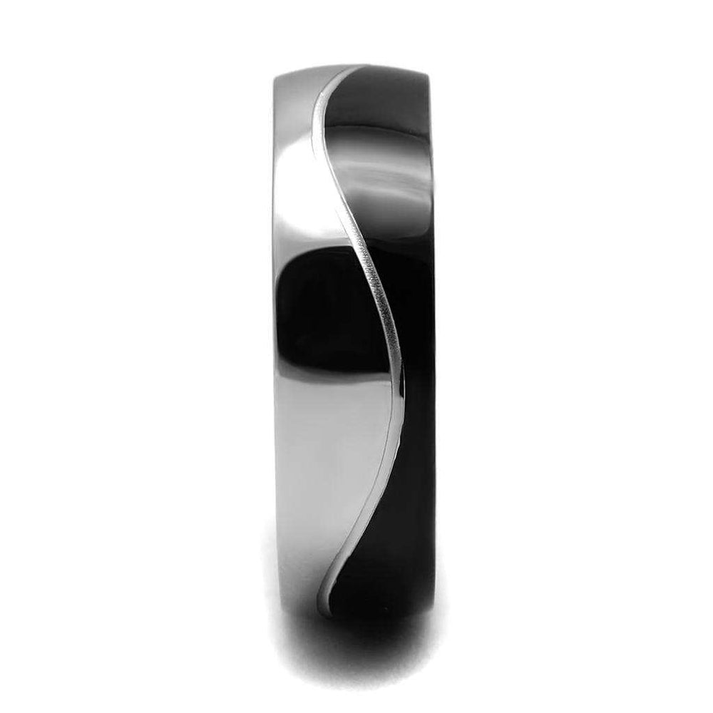 TK2567 - Two-Tone IP Black (Ion Plating) Stainless Steel Ring with No Stone - Alamode - Flyclothing LLC