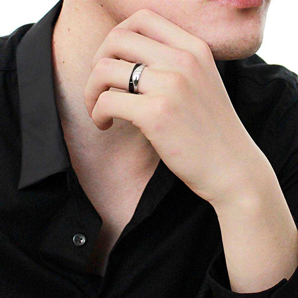 TK2567 - Two-Tone IP Black (Ion Plating) Stainless Steel Ring with No Stone - Alamode - Flyclothing LLC