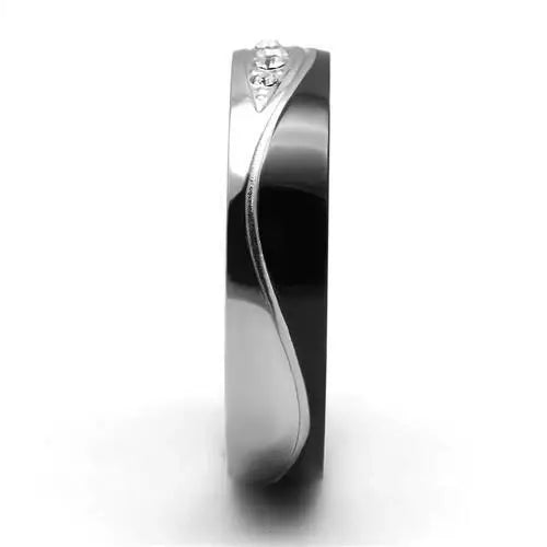 TK2568 - Two-Tone IP Black (Ion Plating) Stainless Steel Ring with Top Grade Crystal in Clear - Alamode - Flyclothing LLC