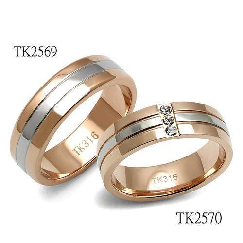 TK2570 - Two-Tone IP Rose Gold Stainless Steel Ring with Top Grade Crystal in Clear - Alamode - Flyclothing LLC