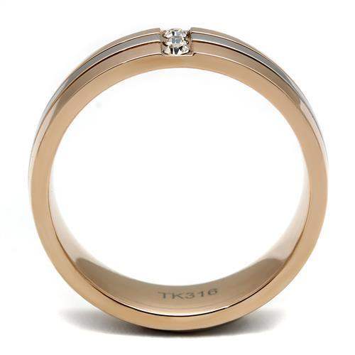 TK2570 - Two-Tone IP Rose Gold Stainless Steel Ring with Top Grade Crystal in Clear - Alamode - Flyclothing LLC