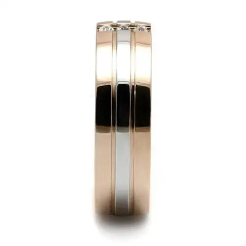 TK2570 - Two-Tone IP Rose Gold Stainless Steel Ring with Top Grade Crystal in Clear - Alamode - Flyclothing LLC