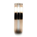 TK2570 - Two-Tone IP Rose Gold Stainless Steel Ring with Top Grade Crystal in Clear - Alamode - Flyclothing LLC