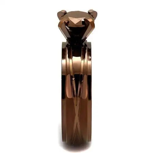 TK2598 - IP Coffee light Stainless Steel Ring with AAA Grade CZ in Light Coffee - Alamode - Flyclothing LLC