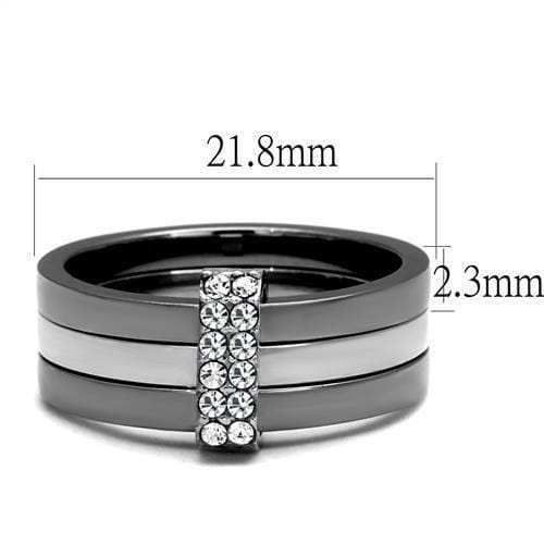 TK2599 - Two Tone IP Light Black (IP Gun) Stainless Steel Ring with Top Grade Crystal in Clear - Alamode - Flyclothing LLC