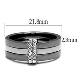 TK2599 - Two Tone IP Light Black (IP Gun) Stainless Steel Ring with Top Grade Crystal  in Clear - Alamode