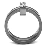 TK2599 - Two Tone IP Light Black (IP Gun) Stainless Steel Ring with Top Grade Crystal  in Clear - Alamode