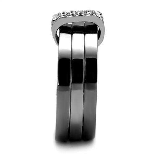 TK2599 - Two Tone IP Light Black (IP Gun) Stainless Steel Ring with Top Grade Crystal in Clear - Alamode - Flyclothing LLC