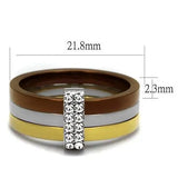 TK2600 - Three Tone IPï¼ˆIP Gold & IP Light coffee & High Polished) Stainless Steel Ring with Top Grade Crystal in Clear - Alamode - Flyclothing LLC