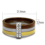 TK2600 - Three Tone IPï¼ˆIP Gold & IP Light coffee & High Polished) Stainless Steel Ring with Top Grade Crystal  in Clear - Alamode